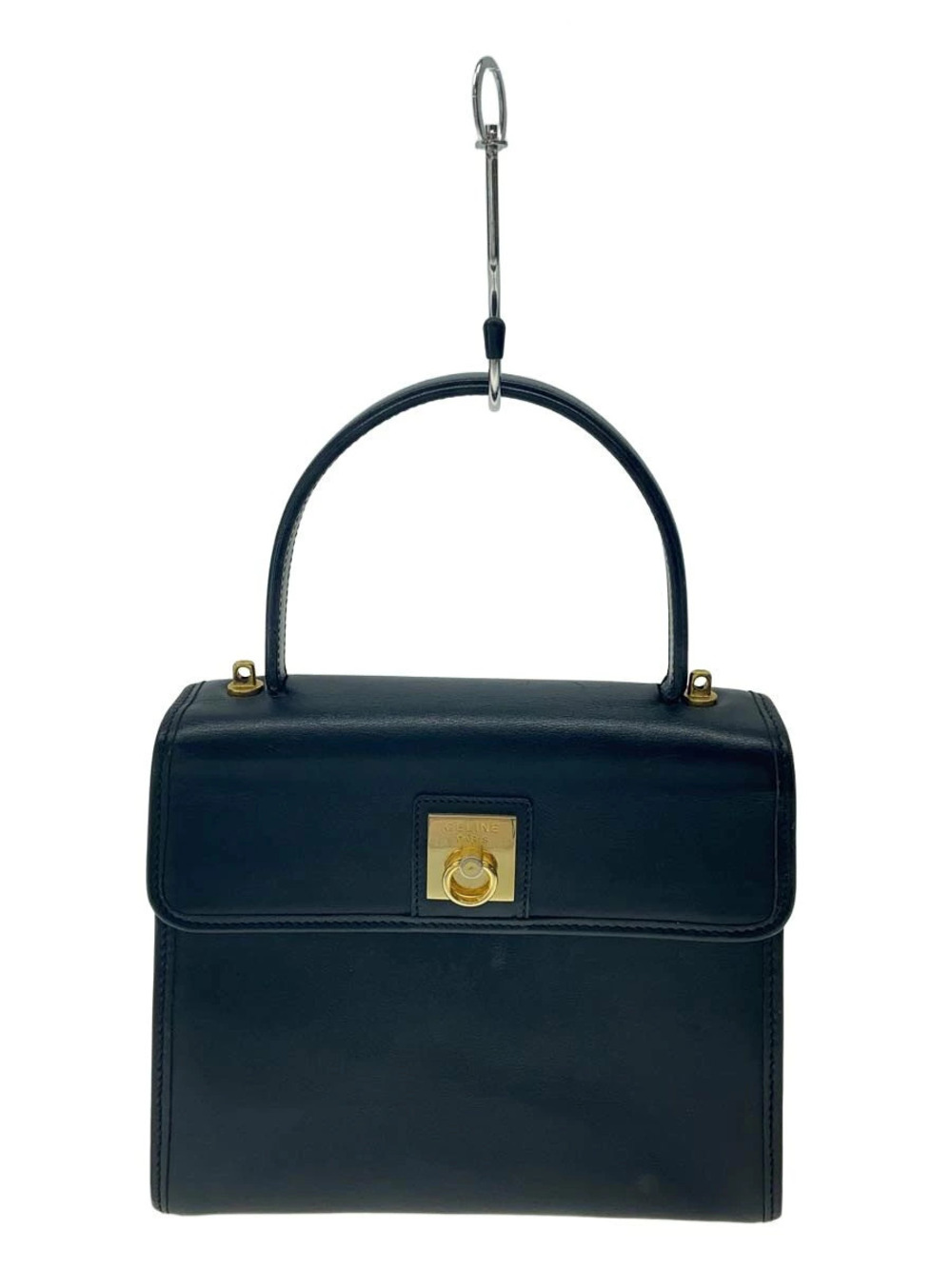 Celine Leather Tote Bag Handbag Clasp Black